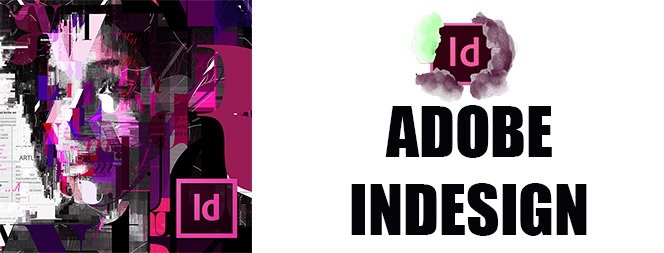 "Promotional graphic featuring the Adobe InDesign logo, highlighting the software's page layout and design capabilities for digital and print media."